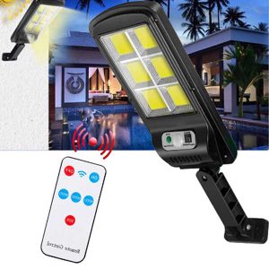 Luces LED solares para exteriores, farola de jardín con Sensor de movimiento y control remoto, luz de pares impermeable para reflector de garaje